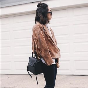 Oversized suede fringe jacket